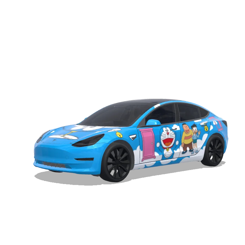 Tesla Model 3 wrap design - 帮我生成一张哆啦A梦车贴