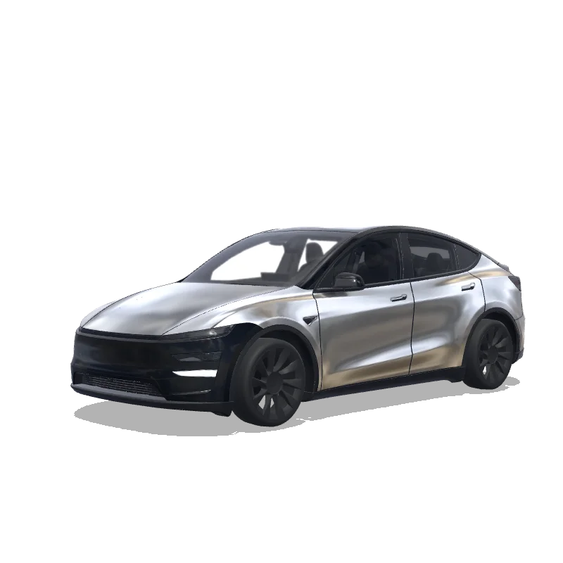 Tesla Model Y (2025+) wrap design - metalic quicksilver, black mirror, pillar and spoiler, add toning light