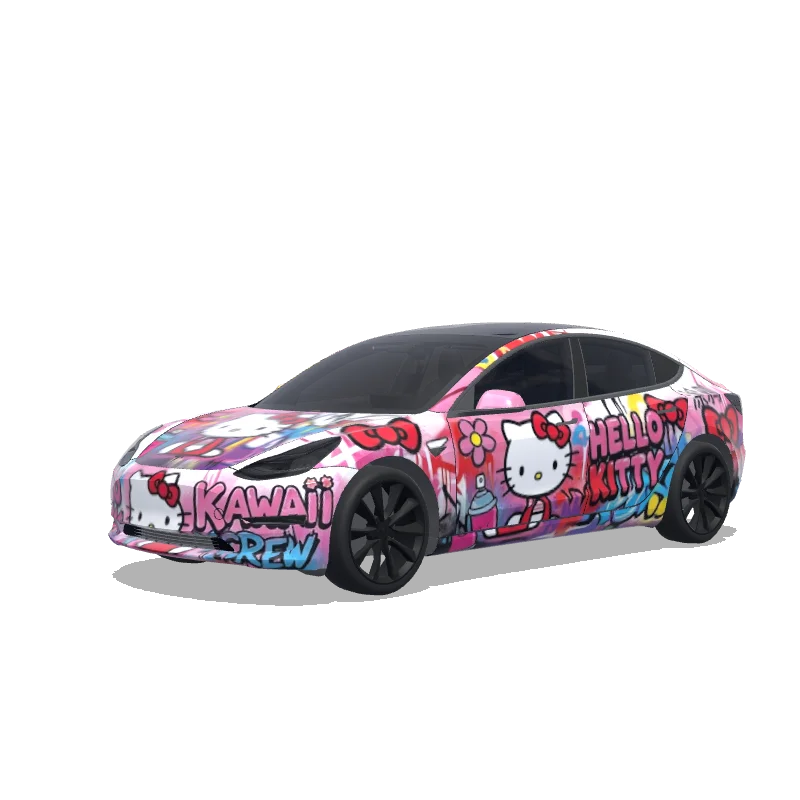 Tesla Model 3 wrap design - 我想要一个hello kitty主题的涂鸦