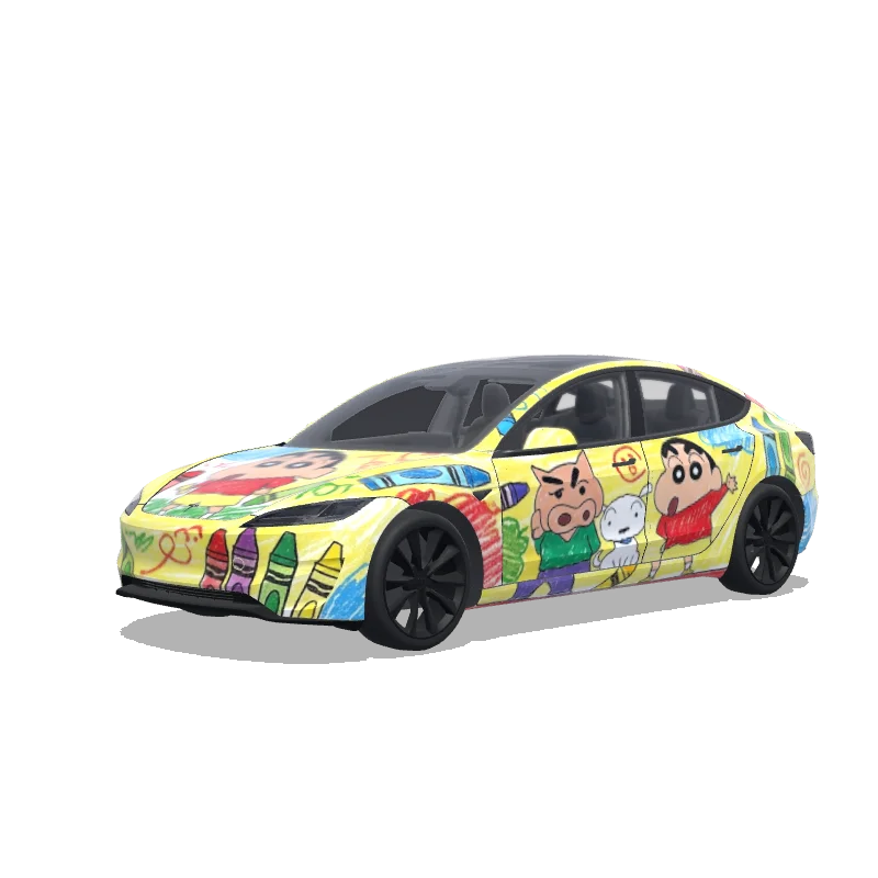 Tesla Model 3 (2024+) wrap design - 小新，蜡笔风格