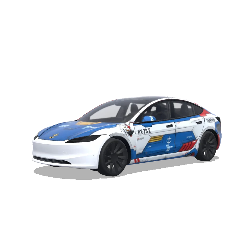 Tesla Model 3 (2024+) wrap design - make me a car wrap by filling in this template using the gundam rx 78 template