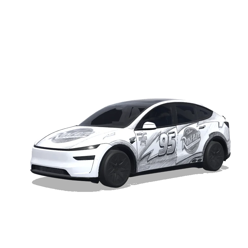 Tesla Model Y L wrap design - Lightning McQueen,黑白素描风格
