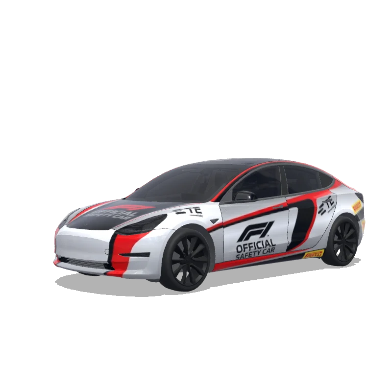 Tesla Model 3 wrap design - 涂装： F1官方安全车涂装
赞助商标识： 车身可见倍耐力（Pirelli）和TE Connectivity的标志