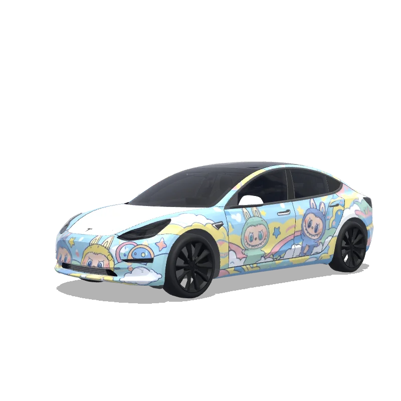 Tesla Model 3 wrap design - Create a car cover model for Labubukotong Animation.