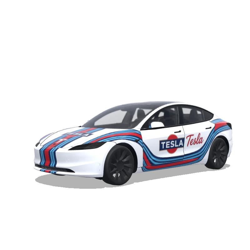 Tesla Model 3 (2024+) wrap design - Look Martini racing avec la marque Tesla inclue