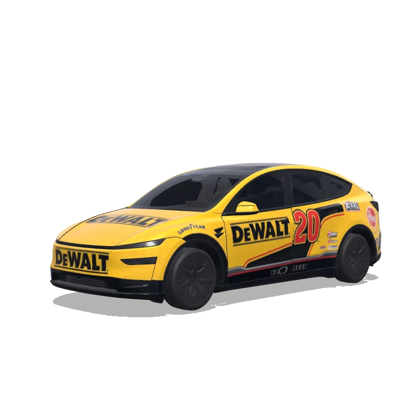Tesla Model Y L wrap design - christopher bell yellow DeWALT nascar car