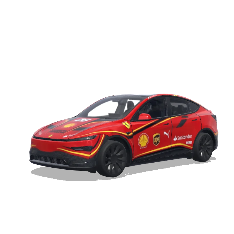 Tesla Model Y (2025+) wrap design - I want it to be like a formula one 2026 Ferrari, S26. Colors: red.