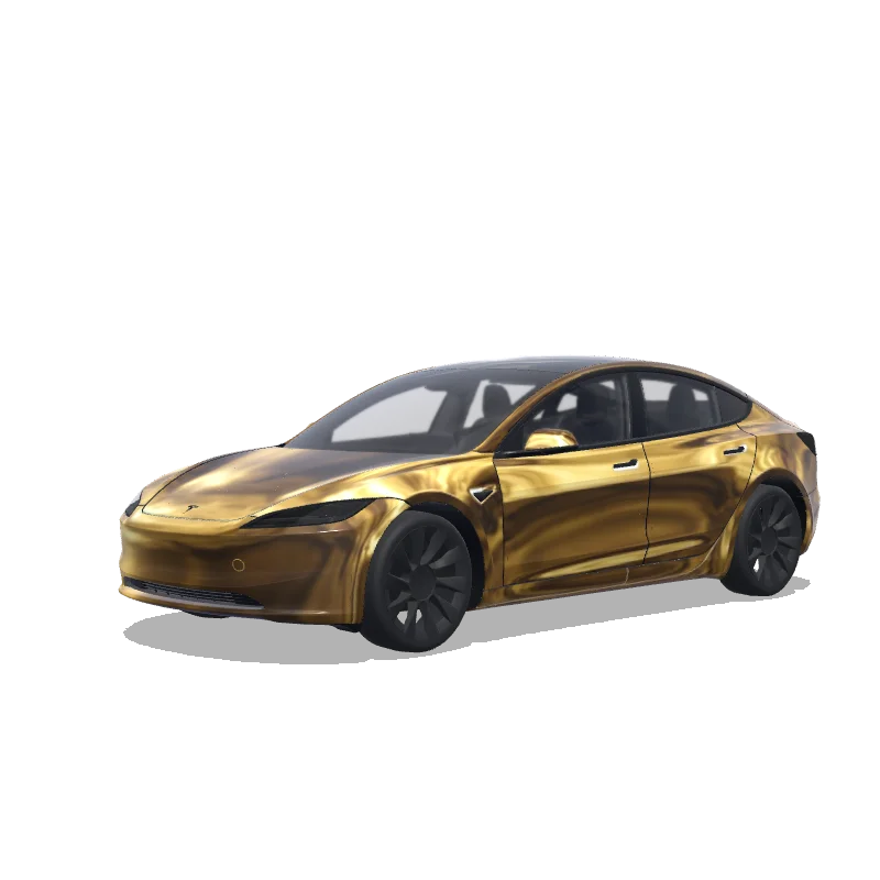 Tesla Model 3 (2024+) wrap design - A design made of gold to make it ultra premium with a chrome aspect