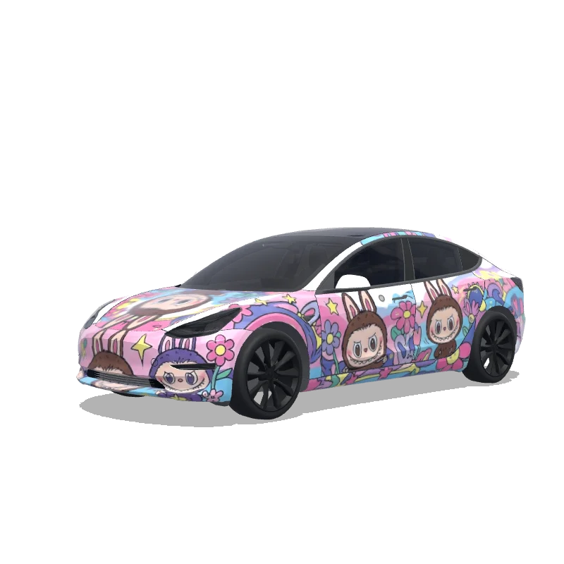 Tesla Model 3 wrap design - Create a Labubu cartoon anime car cover model.
