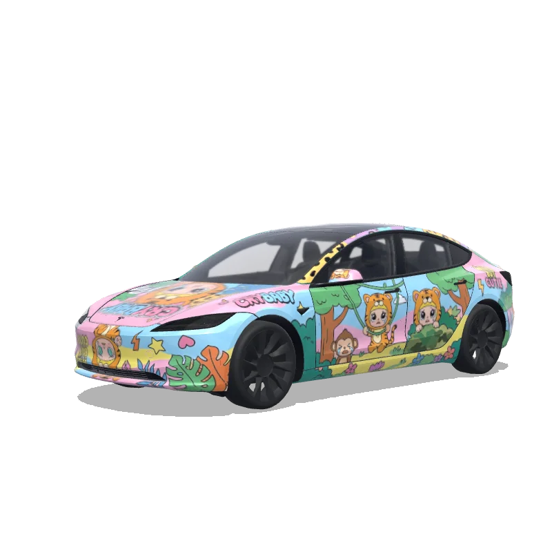 Tesla Model 3 (2024+) wrap design - popmart CRYBABY Wild but Cutie