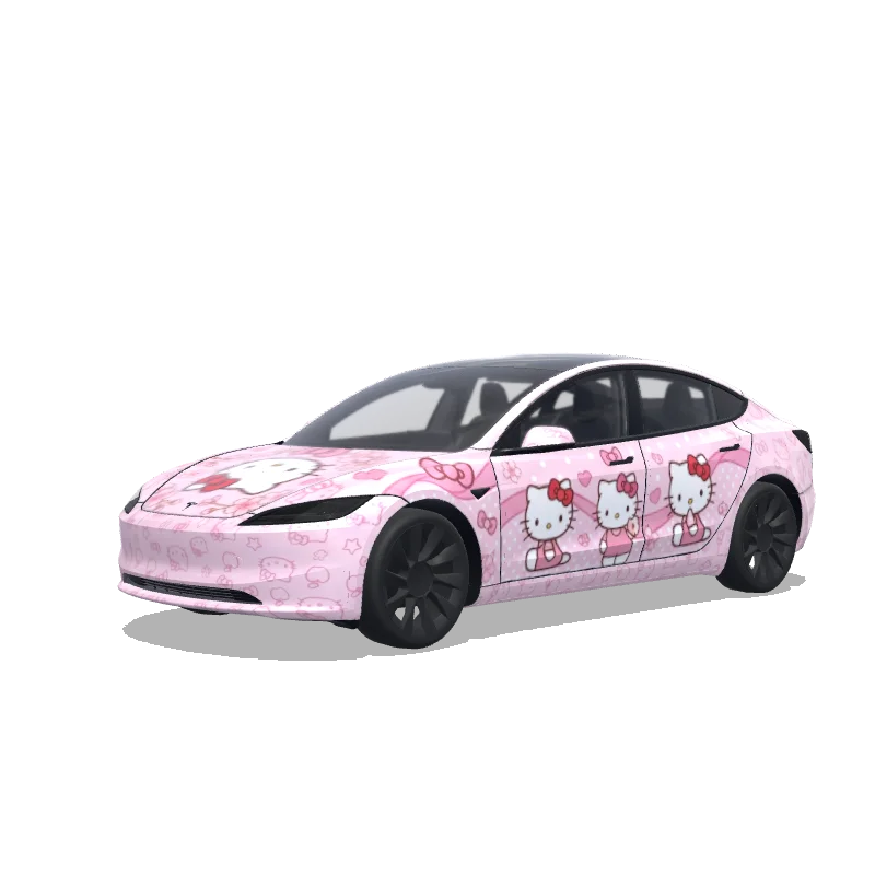 Tesla Model 3 (2024+) wrap design - Generate a picture of Hello Kitty with an overall light pink color