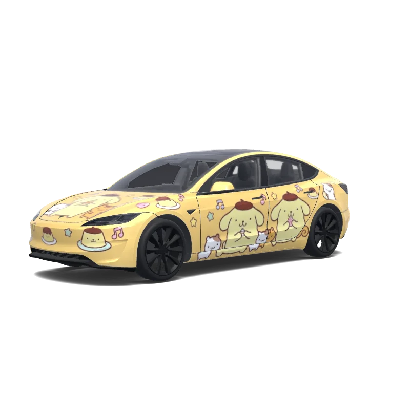 Tesla Model 3 (2024+) wrap design - 布丁狗. Colors: yellow.