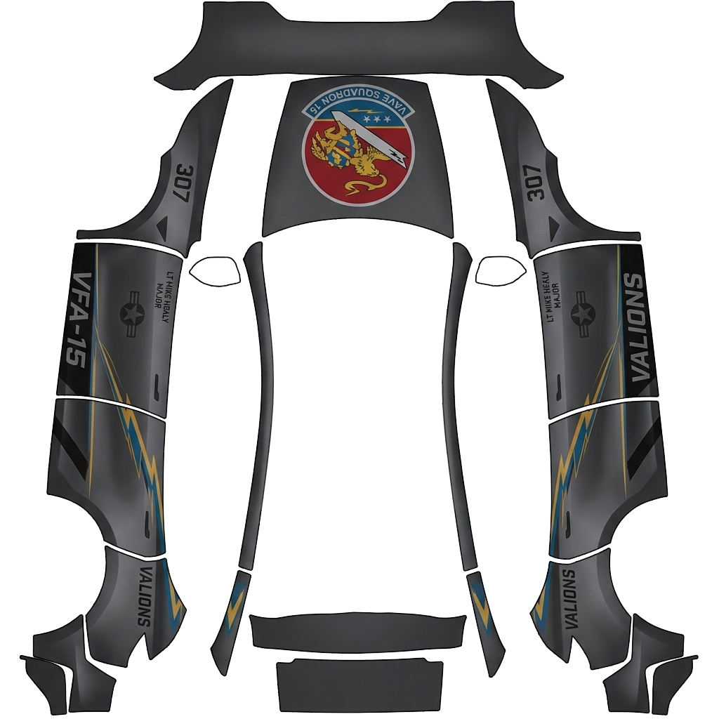 Tesla Model Y (2025+) wrap design - Looking for a navy FA18 motif.  I can provide an image of patch on hood also.