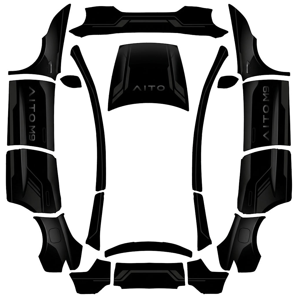 Tesla Model Y L wrap design - AITO M9. Colors: black.