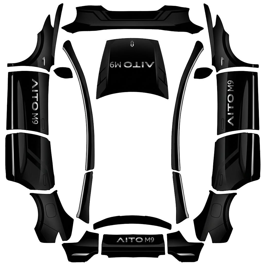 Tesla Model Y L wrap design - AITO M9. Colors: black.