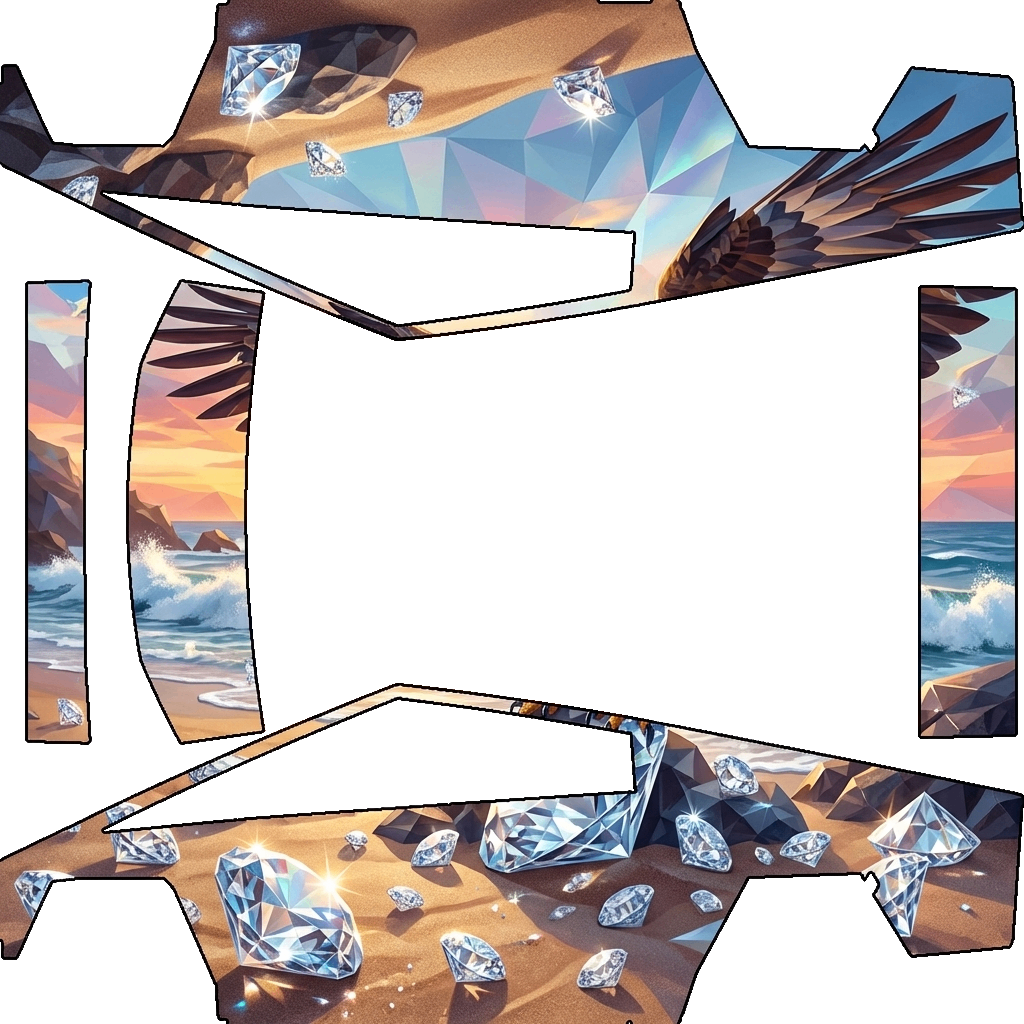 Tesla Cybertruck wrap design - eagle on the beach with diamonds around it..