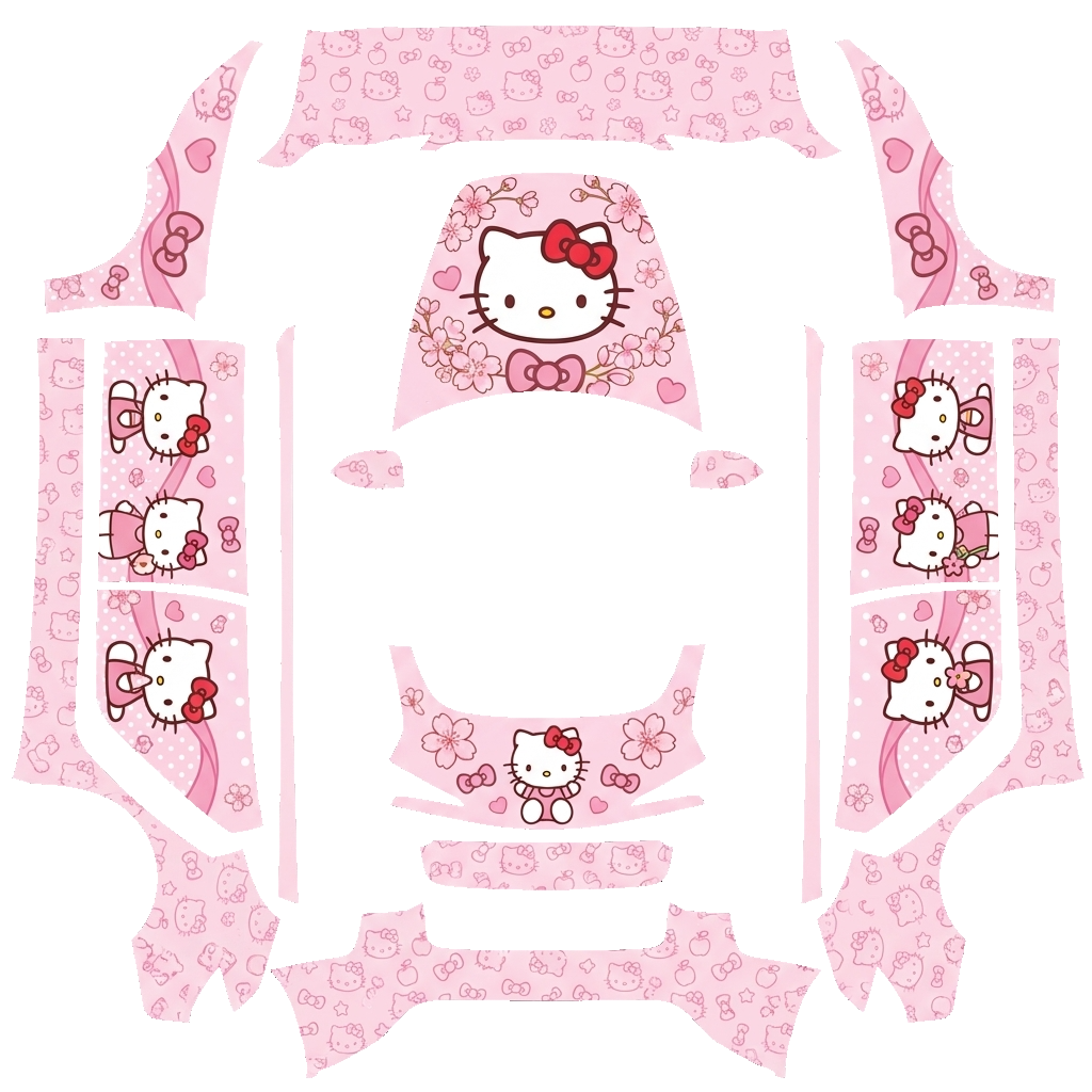 Tesla Model 3 (2024+) wrap design - Generate a picture of Hello Kitty with an overall light pink color
