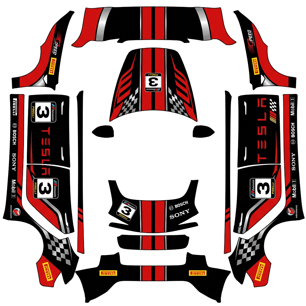 Tesla Model 3 (2024+) custom wrap design - free download PNG
