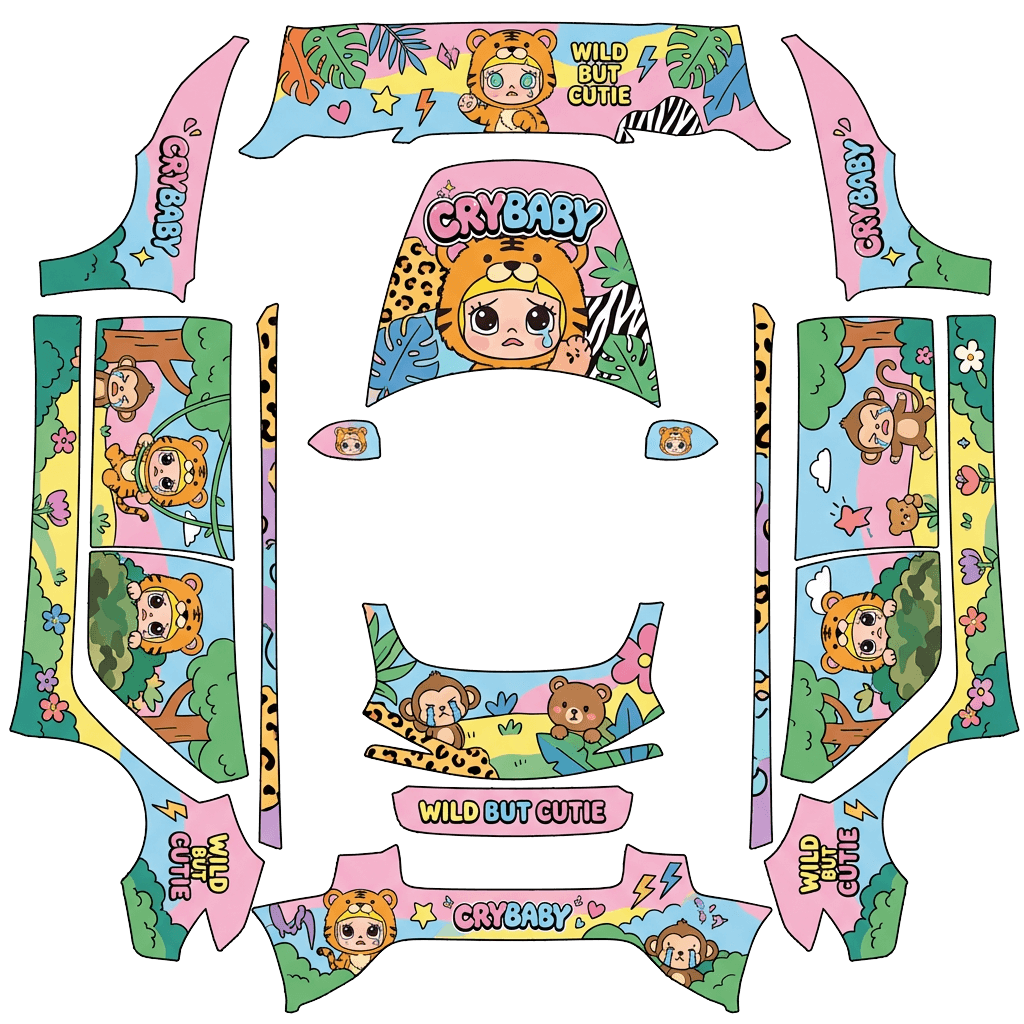 Tesla Model 3 (2024+) wrap design - popmart CRYBABY Wild but Cutie