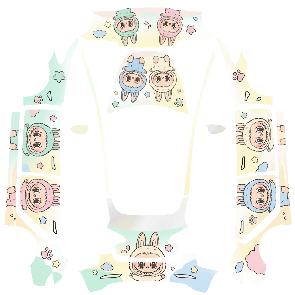 Tesla Model 3 wrap design - Create a fresh and cute Labubu cartoon car cover model.