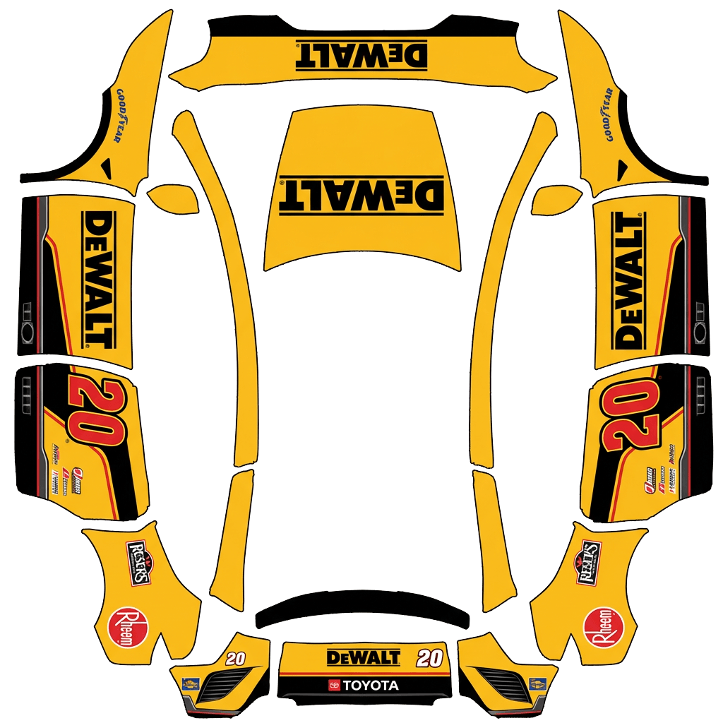 Tesla Model Y L wrap design - christopher bell yellow DeWALT nascar car