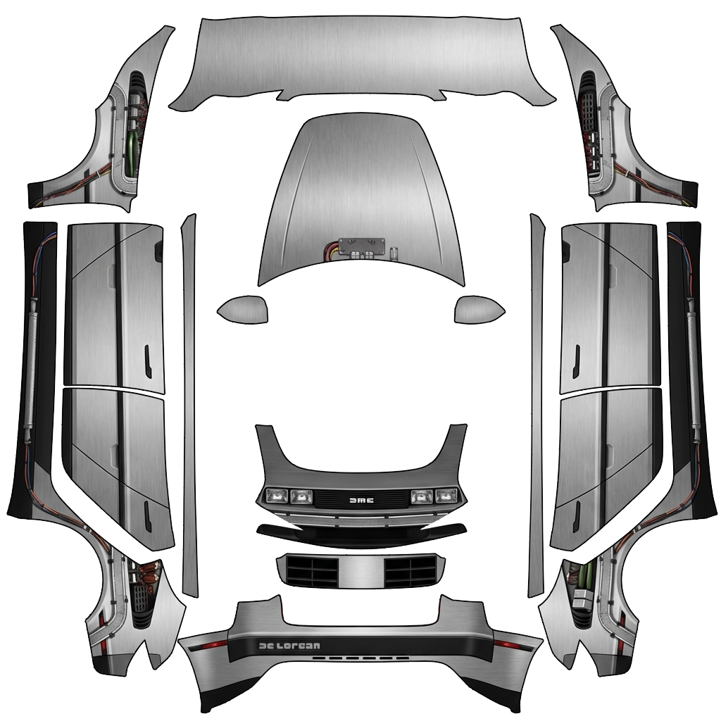 Tesla Model 3 (2024+) wrap design - Time machine Delorean from movie Back to the Future.