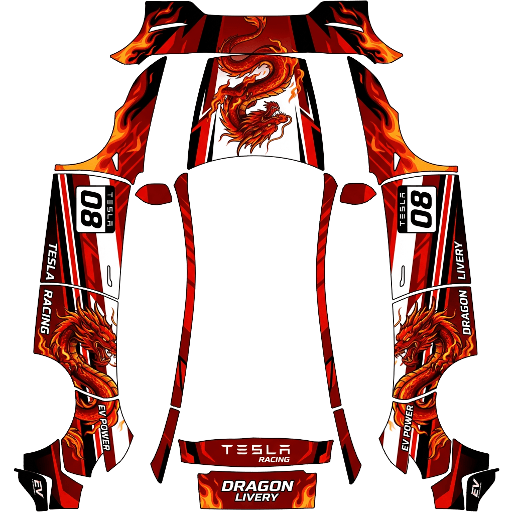 Tesla Model Y (2025+) wrap design - Red dragon race cool