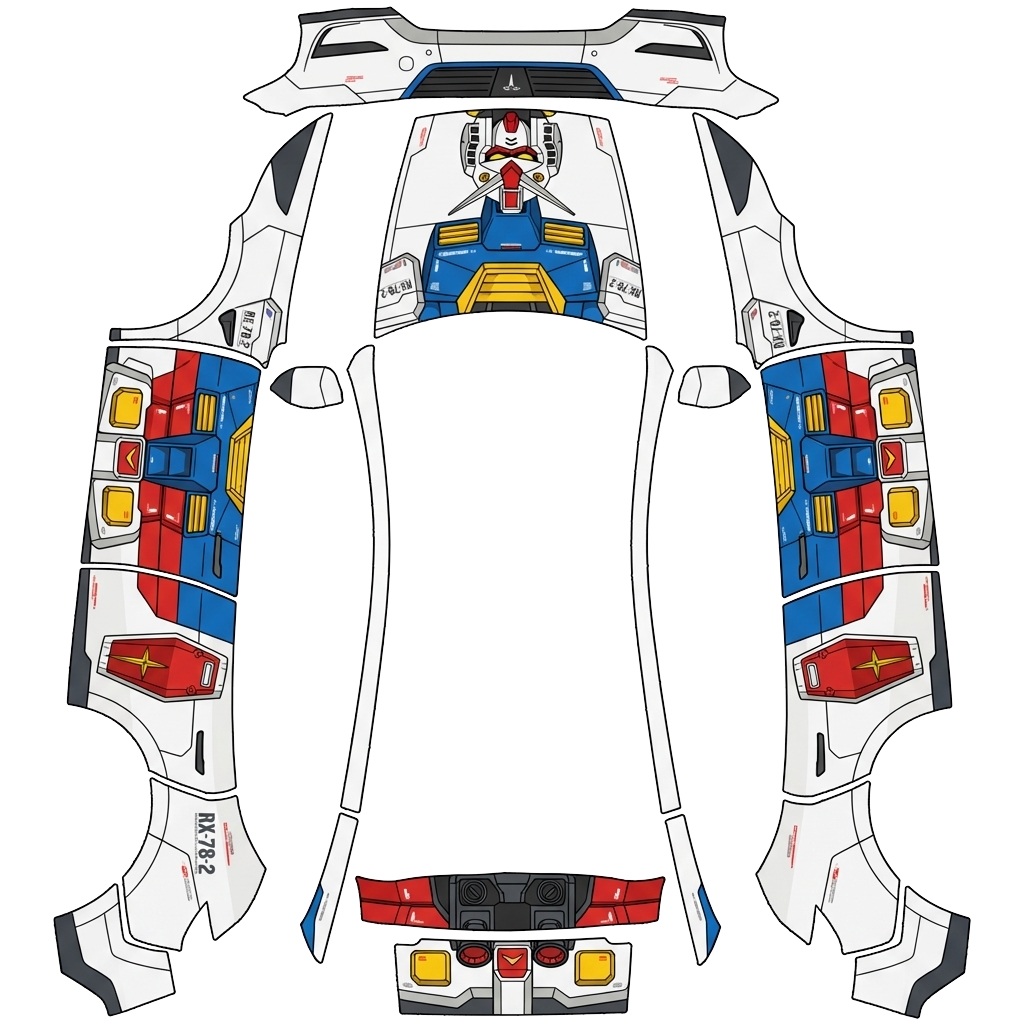 Tesla Model Y (2025+) wrap design - Gundam RX78 Design with white background