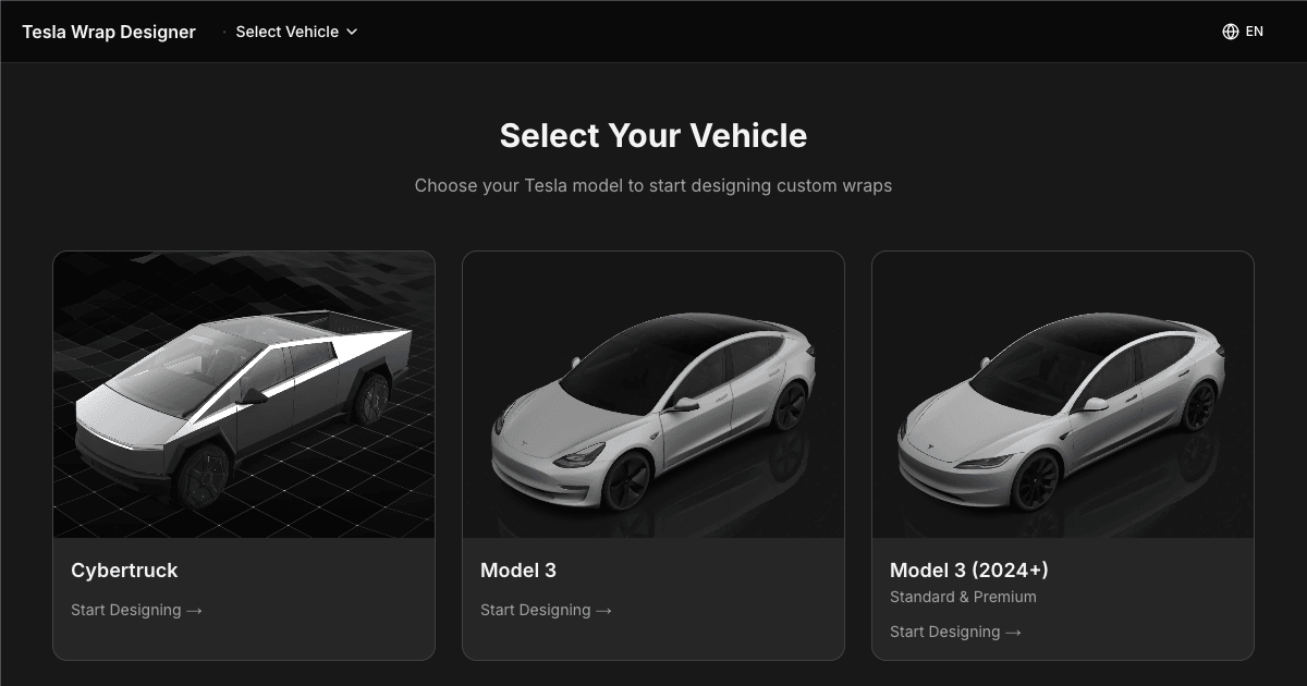 Select your Tesla model to start designing