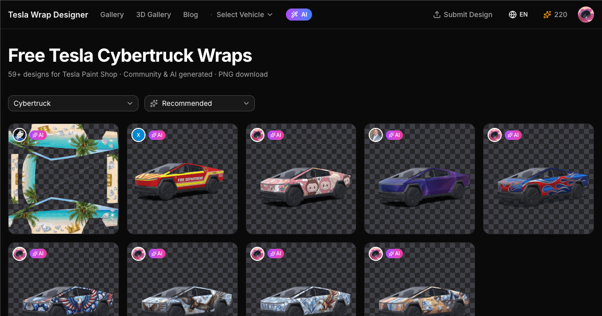 Cybertruck wrap designs in the gallery